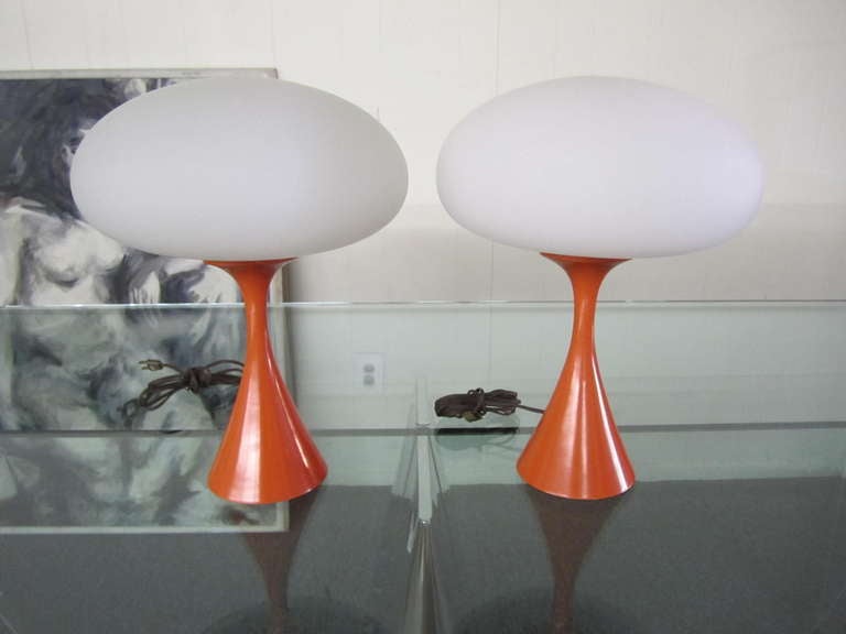 Pair of Orange Mushroom Laurel Lamps Mid-century Modern