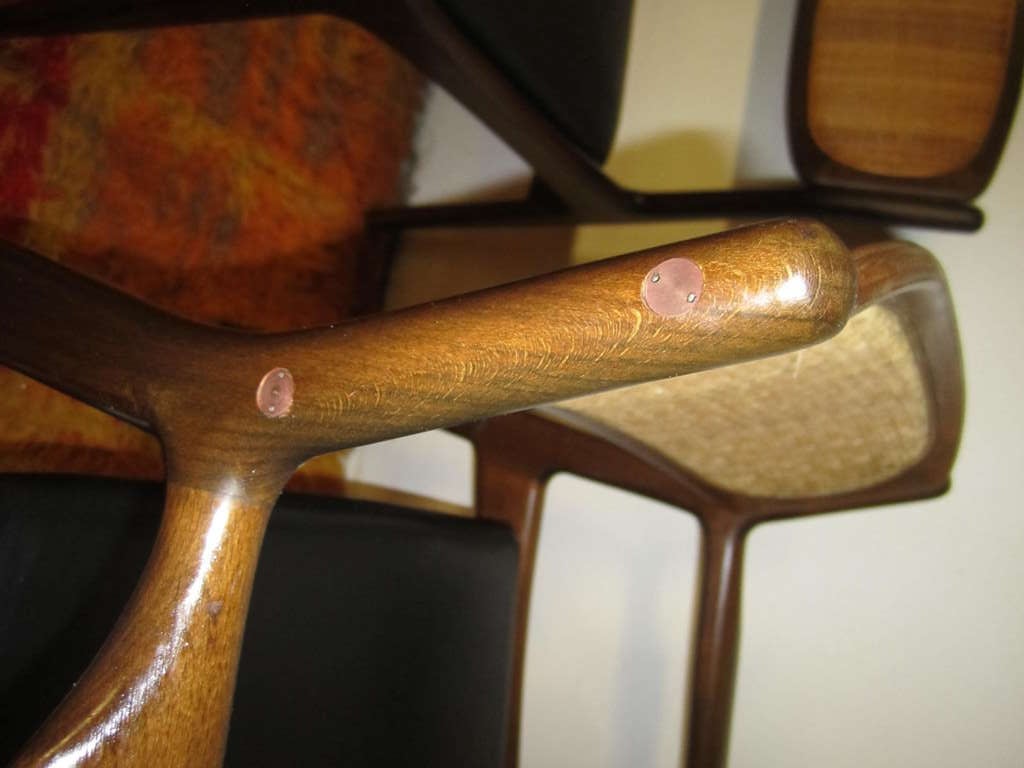Set of 6 Danish Modern Selig Walnut Caned Back Dining Chairs 2