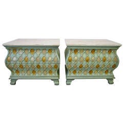 Pair of Bowed Front Marble Top Night Stands Hollywood Regency