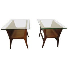 Vintage Stylish Pair of Adrian Pearsall Walnut and Glass Side Tables and Magazine Racks