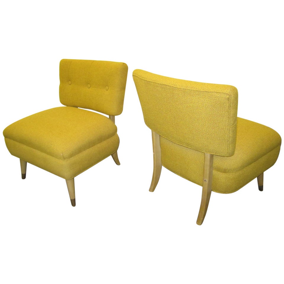 Lovely Pair of Billy Haines Style Slipper Chairs, 1950s, Mid-Century Modern