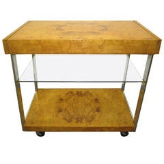 Rare Milo Baughman Bar Trolley Cart in Burl Olive Wood