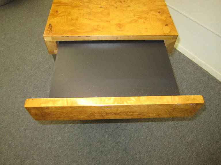 Chrome Rare Milo Baughman Bar Trolley Cart in Burl Olive Wood