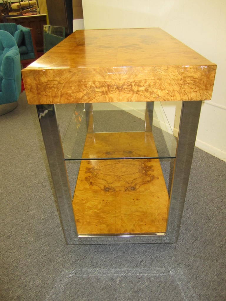 Mid-Century Modern Rare Milo Baughman Bar Trolley Cart in Burl Olive Wood