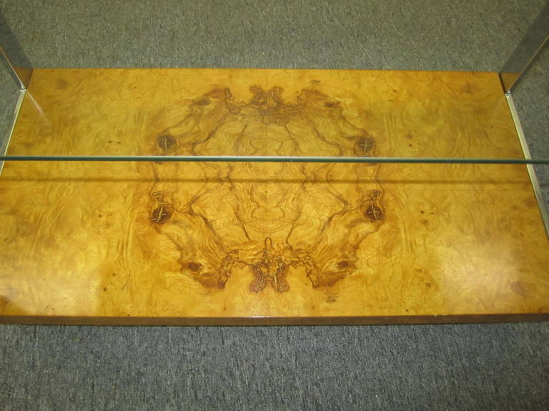 Rare Milo Baughman Bar Trolley Cart in Burl Olive Wood 3