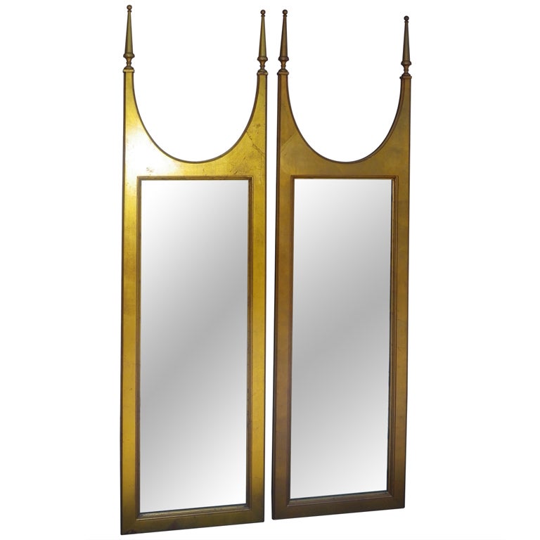 Pair Of Gilded Gold Designer Mirrors Regency Hollywood Modern