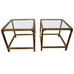 Elegant Pair Of Mastercraft Brass And Glass End Side Tables Mid-century Modern