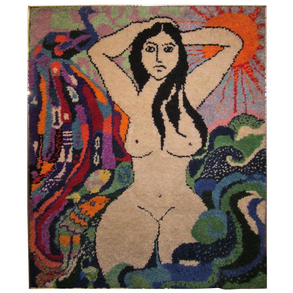 Amazing Large Scale Shag Wall Psychedelic Nude Tapestry Mid-century Modern For Sale