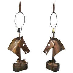 Pair of Copper Heifetz Horse Head Lamp Mid-century Danish Modern