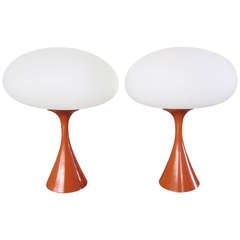 Vintage Pair of Orange Mushroom Laurel Lamps Mid-century Modern