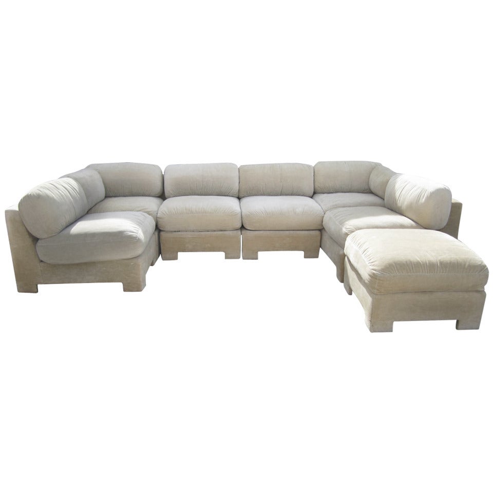 Seven-Piece Milo Baughman Style Directional Sectional Sofa, Mid-Century Modern