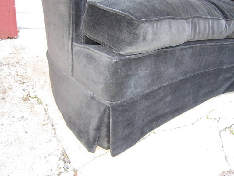 Wood Spectacular Black Velvet Tufted Crescent-Shaped Curved Sofa, Hollywood Regency