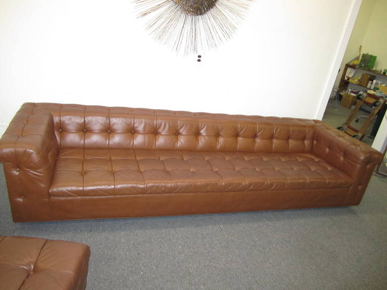 Monumental Edward Wormley Dunbar, L-Shaped Leather Chesterfield Sofas In Good Condition In Pemberton, NJ