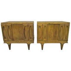Fantastic Pair of Walnut and Burled wood Night Stands Mid-century Modern