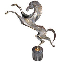 Abstract Bronze Horse on Black Marble by Curtis Jere Mid-century Modern