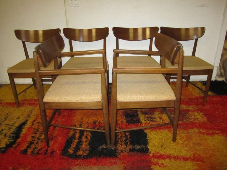 Excellent Set 6 American of Martinsville Walnut Dining Chairs Mid ...