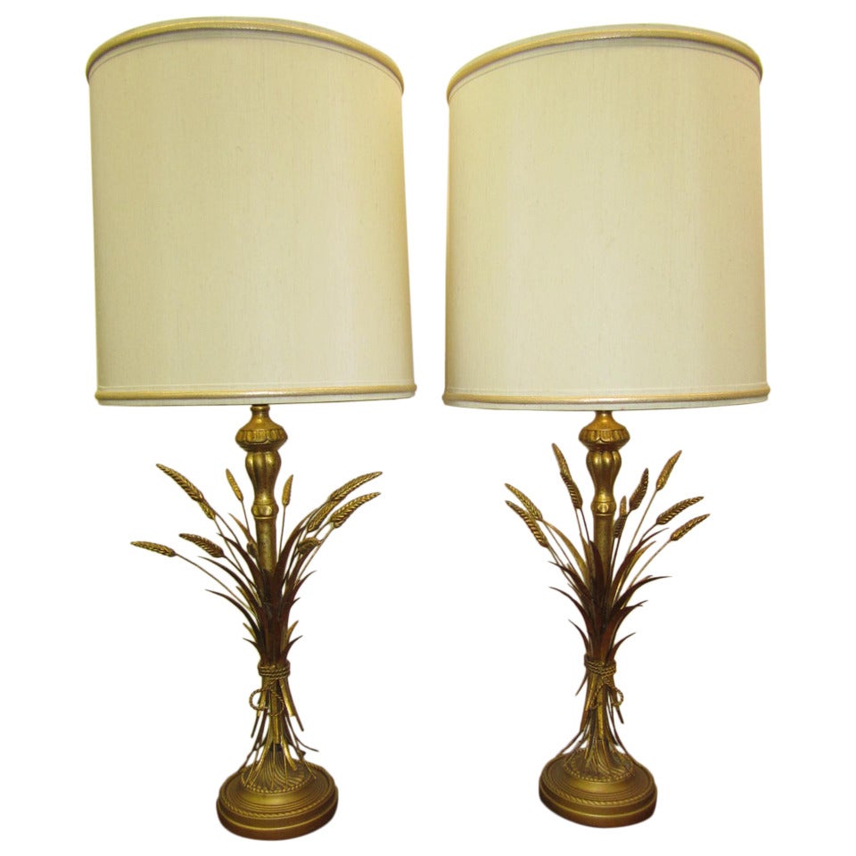 Lovely Pair Mid-century Modern of Frederick Cooper Sheaf of Wheat Table Lamp