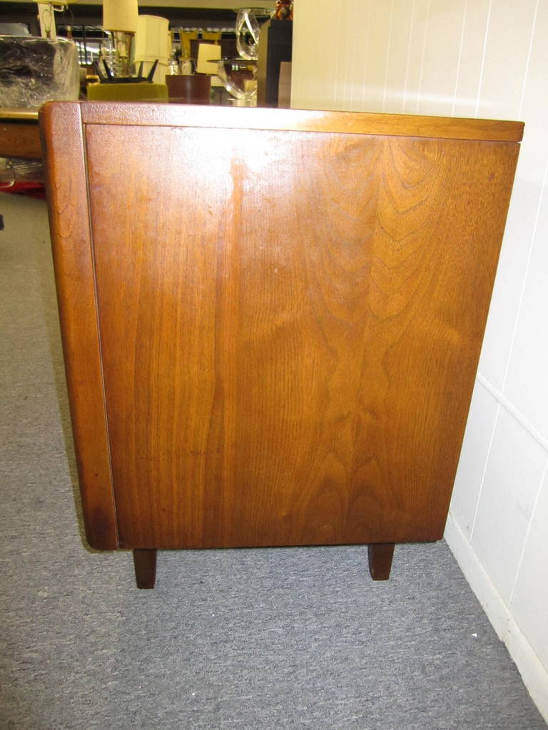 Fabulous three-dimensional walnut diamond front credenza.  Nine drawers for tons of storage options.  Please note that  i do have the matching night stands and tall dresser listed in my other 1stdibs offerings.