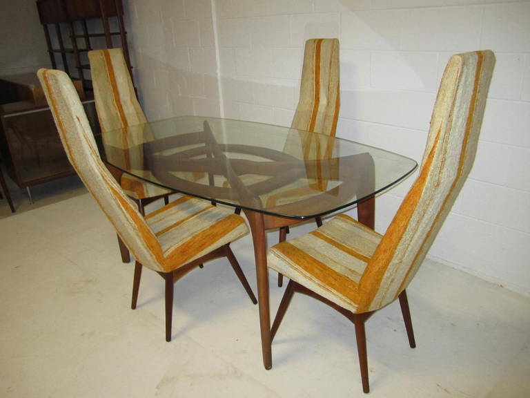 Walnut Four Adrian Pearsall High Back Dining Chairs by Craft Associates, Midcentury