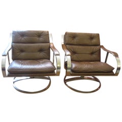 Retro Pair Of Warren Platner Chrome  Leather Lounge Chairs Steelcase