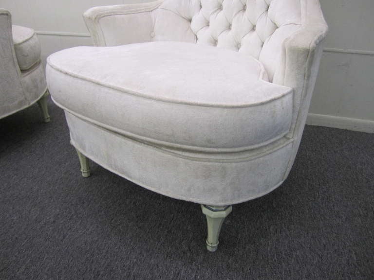 American Fabulous Pair of Hollywood Regency Tufted High Back Chairs For Sale