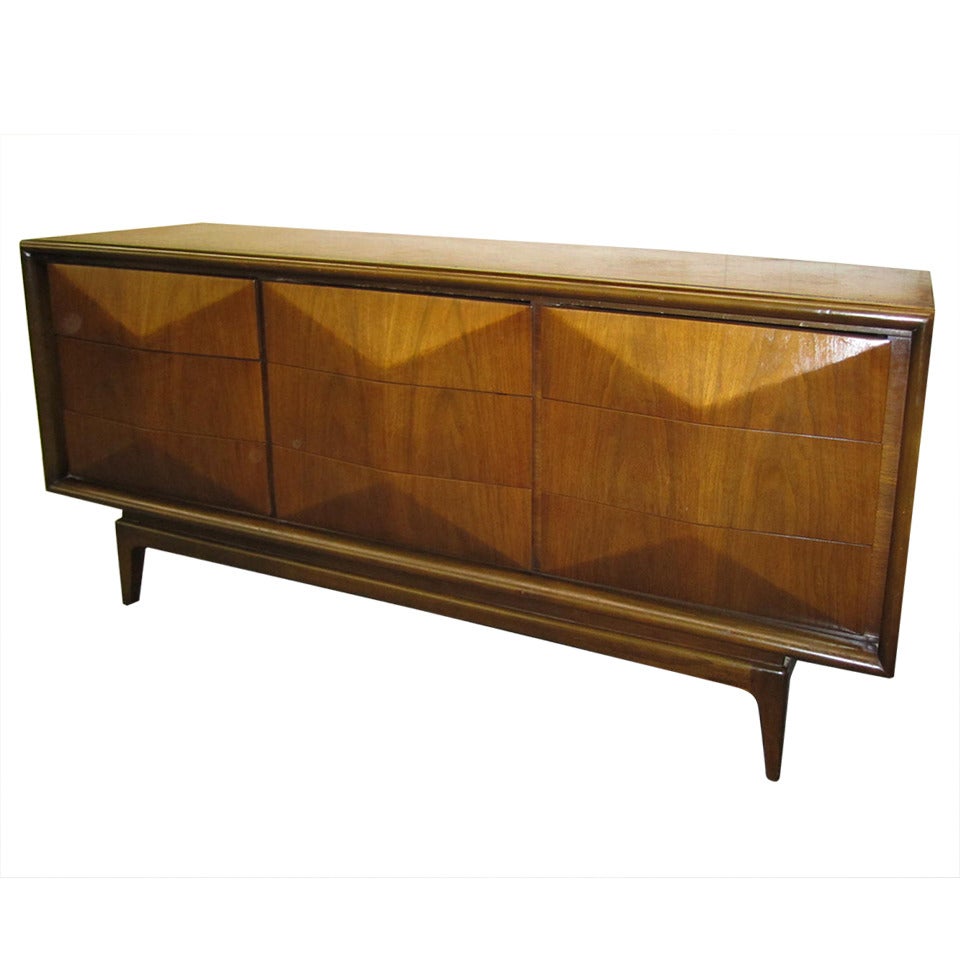 Three-Dimensional Diamond Front, Mid-Century Modern Dresser by United