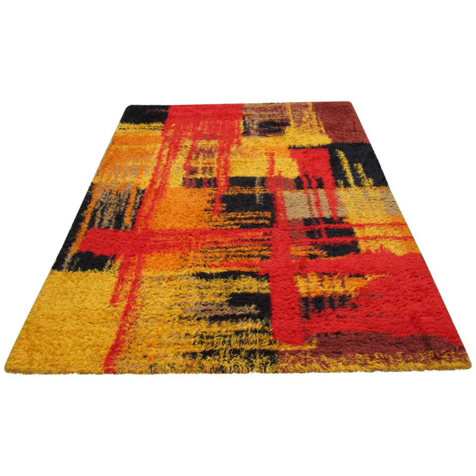 Abstract Red Rya Rug For Sale at 1stDibs