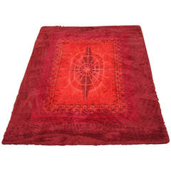 Fabulous Large Red Swedish Rya Rug Mid-Century Modern