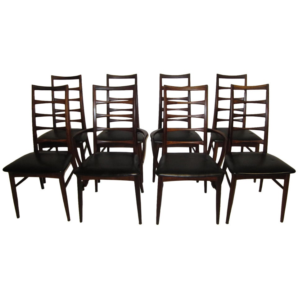 Set of Eight Solid Rosewood Koefoeds Hornslet Dining Chairs, Danish Modern For Sale