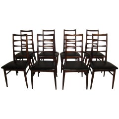 Vintage Set of Eight Solid Rosewood Koefoeds Hornslet Dining Chairs, Danish Modern