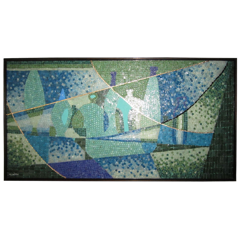 Excellent Mexican Mosaic Tile Framed Wall Art by Genaro Alvarez Blenko Bottles
