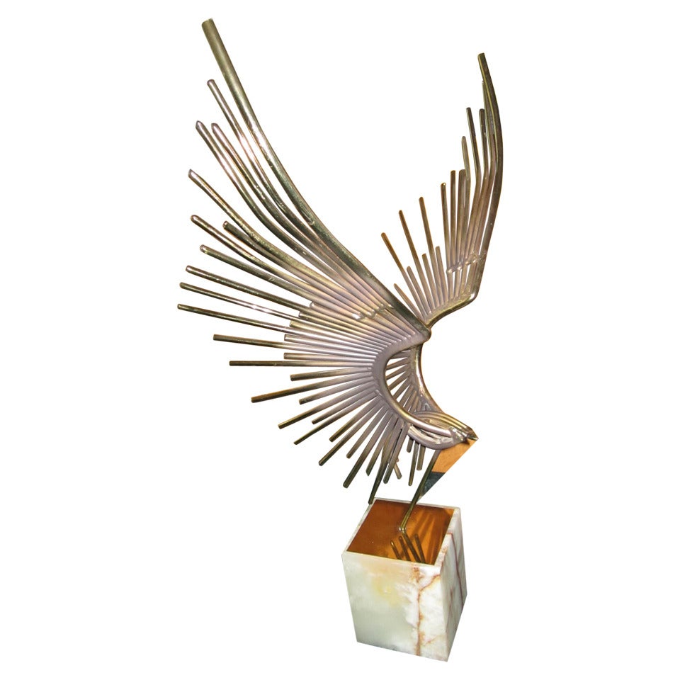 Mid-Century Modern, C Jere Flying Eagle Sculpture on Marble Base