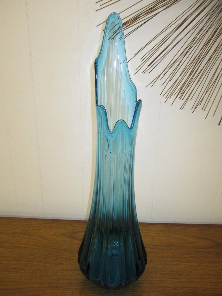 Mid-20th Century Colorful Turquoise Blue Mid-Century Modern Large Viking Art Glass Vase