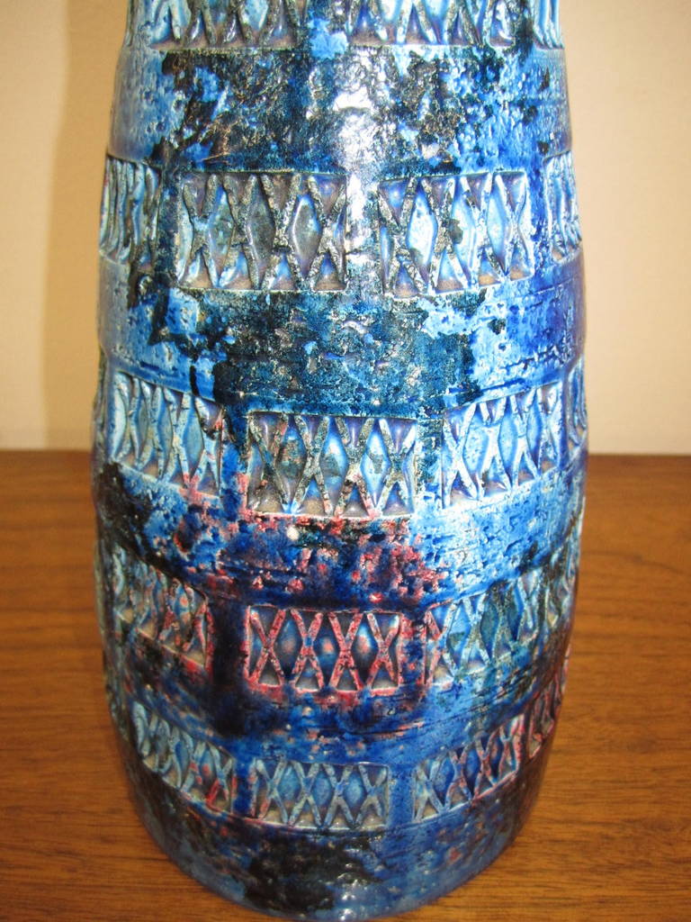 Italian Blu Rimini Pottery Table Lamp by Aldo Londi, Bitossi, Mid-Century Modern For Sale 2