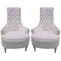 Fabulous Pair of Hollywood Regency Tufted High Back Chairs
