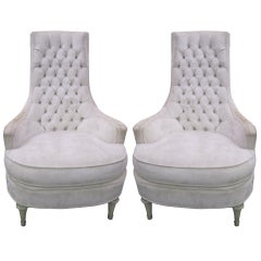 Zwei fabelhafte getuftete Hollywood-Regency-Stühle mit hoher Rückenlehne