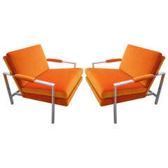Pair of Milo Baughman Cube Chrome Flat Bar Chairs Mid-century  Modern