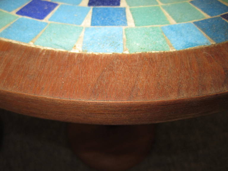 Pair of Gordon Martz Attributed Tile-Top Spool Tables Mid-Century Modern 3
