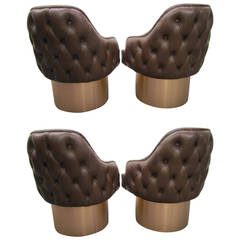 Retro Excellent Set of Four Milo Baughman Style Tufted Back Leather Swivel Chairs