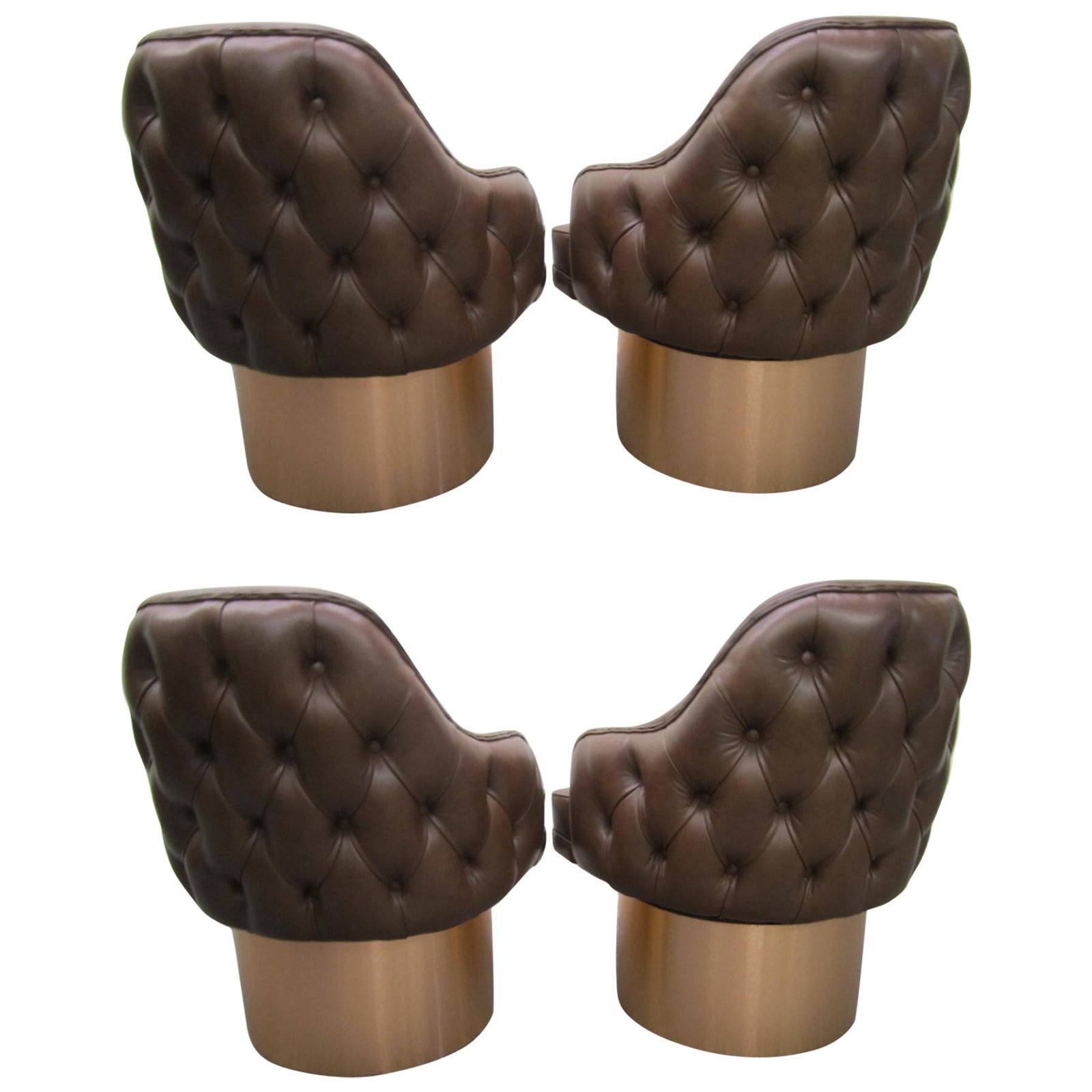 Excellent Set of Four Milo Baughman Style Tufted Back Leather Swivel Chairs For Sale