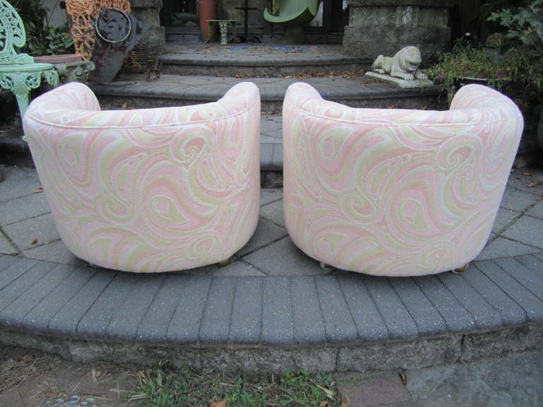 American Wonderful Pair Pucci Barrel Back Rolling Milo Baughman Style Lounge Chairs For Sale