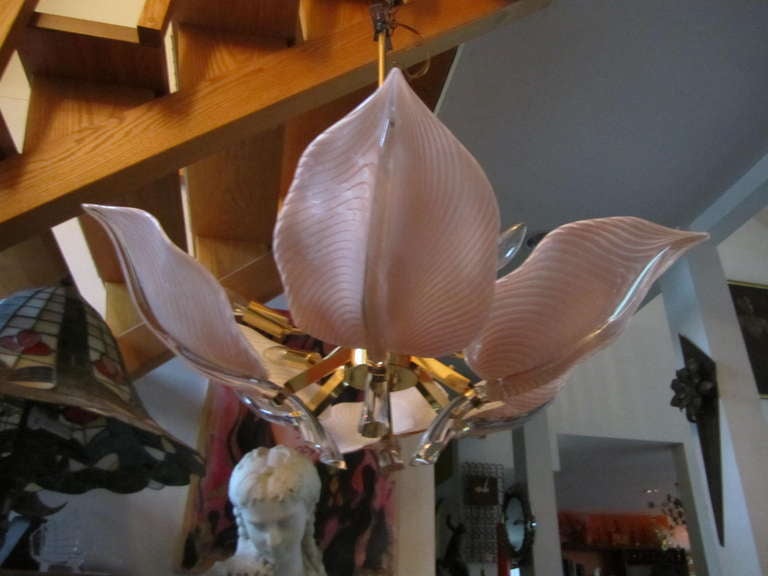 Stunning Pink Camer Glass Lily Chandelier Hollywood Regency For Sale 4