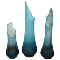 Colorful Turquoise Blue Mid-Century Modern Large Viking Art Glass Vase