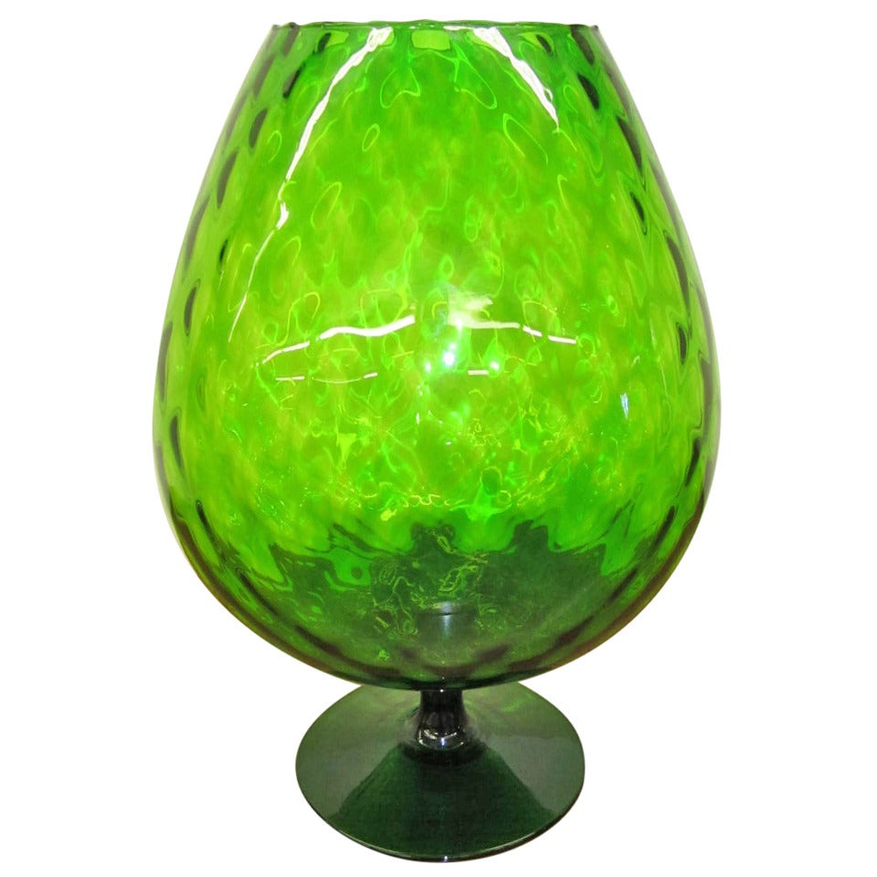 Large-Scale Viking Art Green Glass Brandy Snifter
