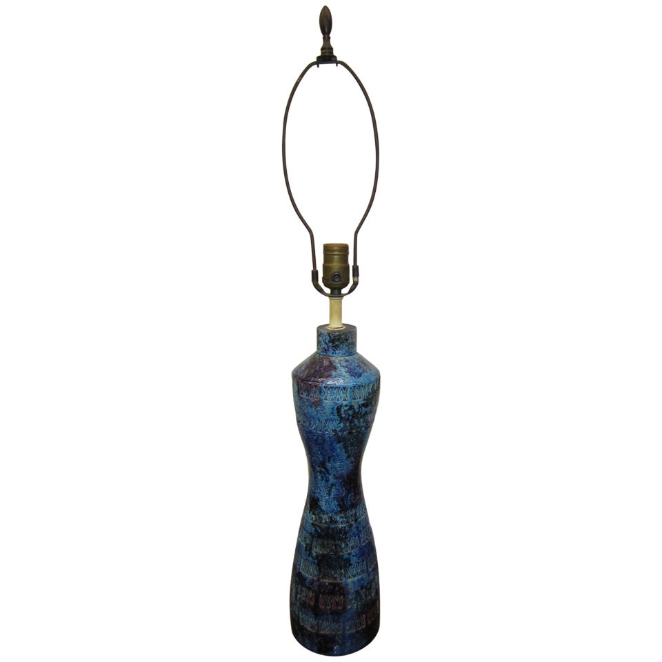 Lampada da tavolo in ceramica italiana Blu Rimini di Aldo Londi, Bitossi, Mid-Century Modern