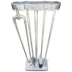 Vintage Stunning Slim Solid Aluminum Mid-century Modern Fireplace Tools