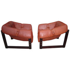 Pair of Percival Lafer Leather and Rosewood Lounge Chairs Mid-century Modern