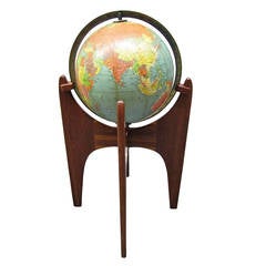 Handsome, Mid-century Modern Adrian Pearsall Solid Walnut World Globe