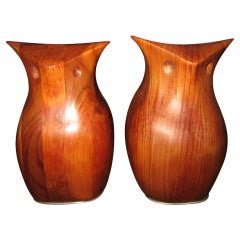 Par de sujetalibros búho de nogal firmados por Deborah Bump Moderna de mediados de siglo