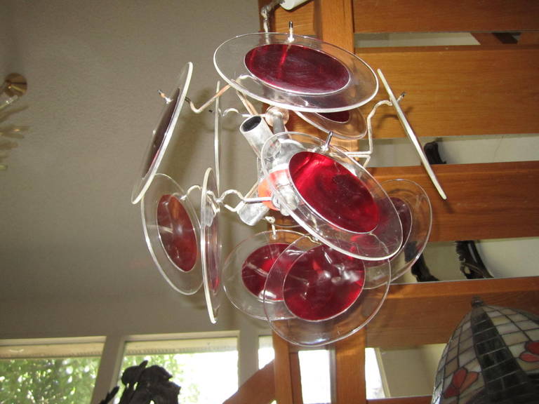 Lovely Petite Vistosi Red Lucite Disk Chandelier Mid-Century Modern For Sale 5